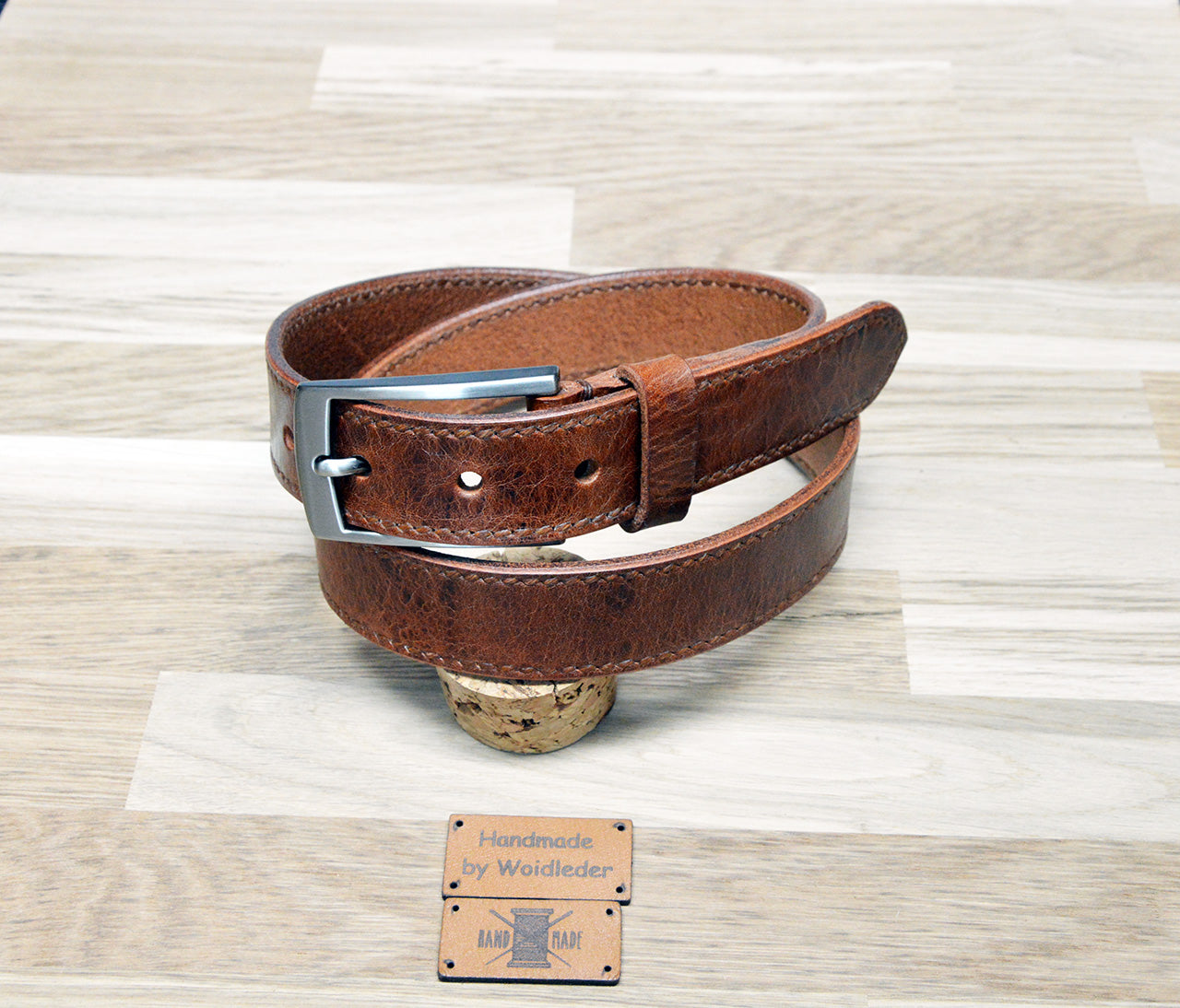 Ledergürtel Vintage 30mm mit Ziernaht handgenäht