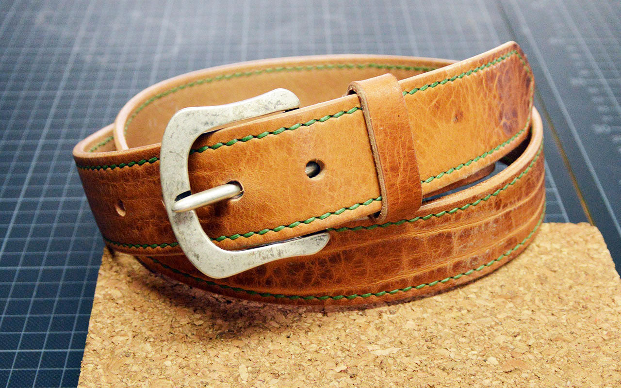 Ledergürtel Vintage 30mm mit Ziernaht handgenäht