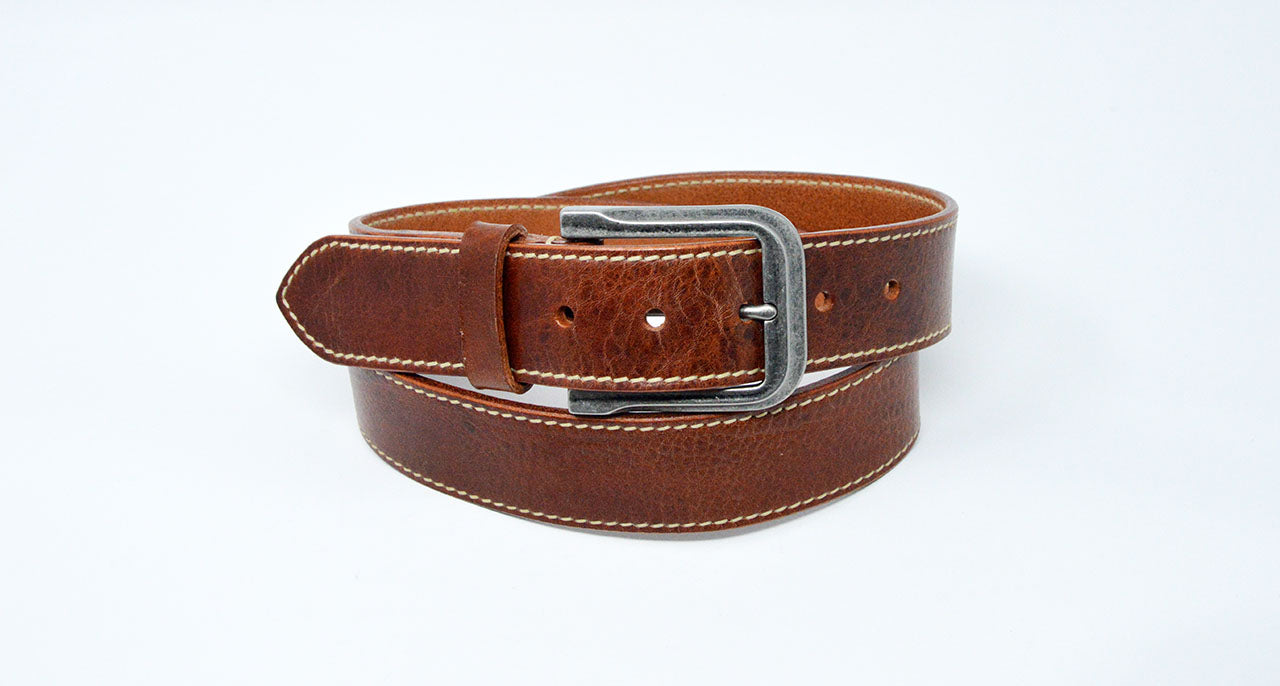 Ledergürtel Vintage 30mm mit Ziernaht handgenäht