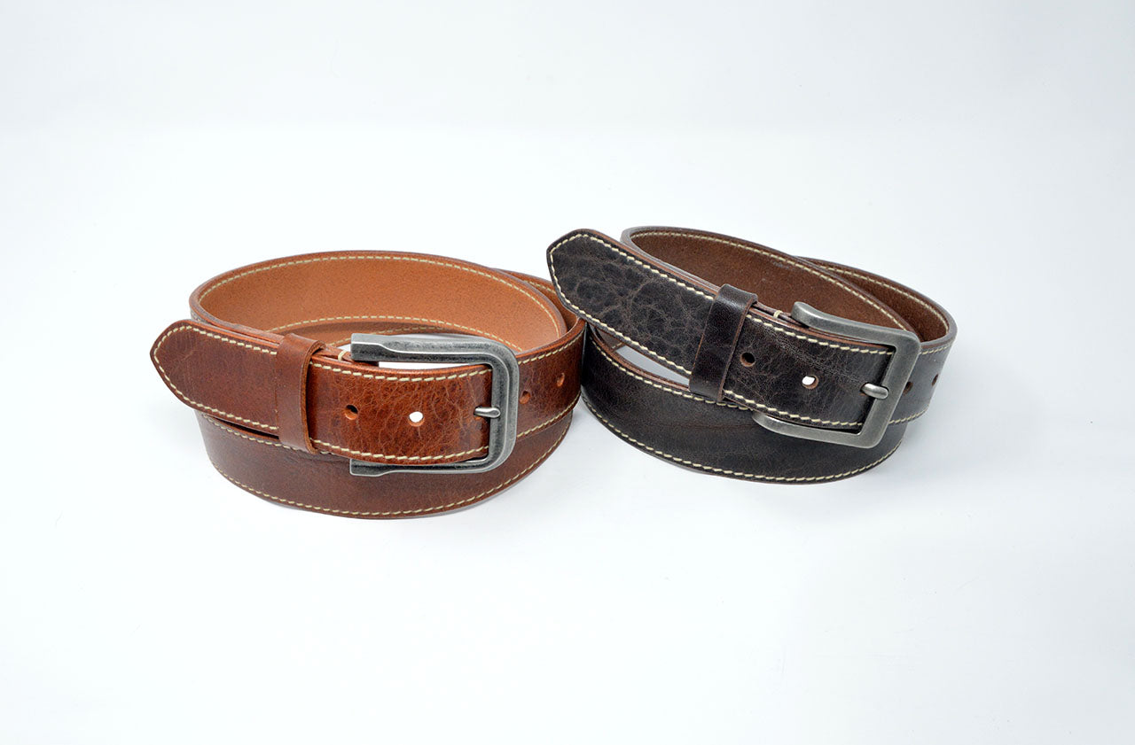 Ledergürtel Vintage 30mm mit Ziernaht handgenäht