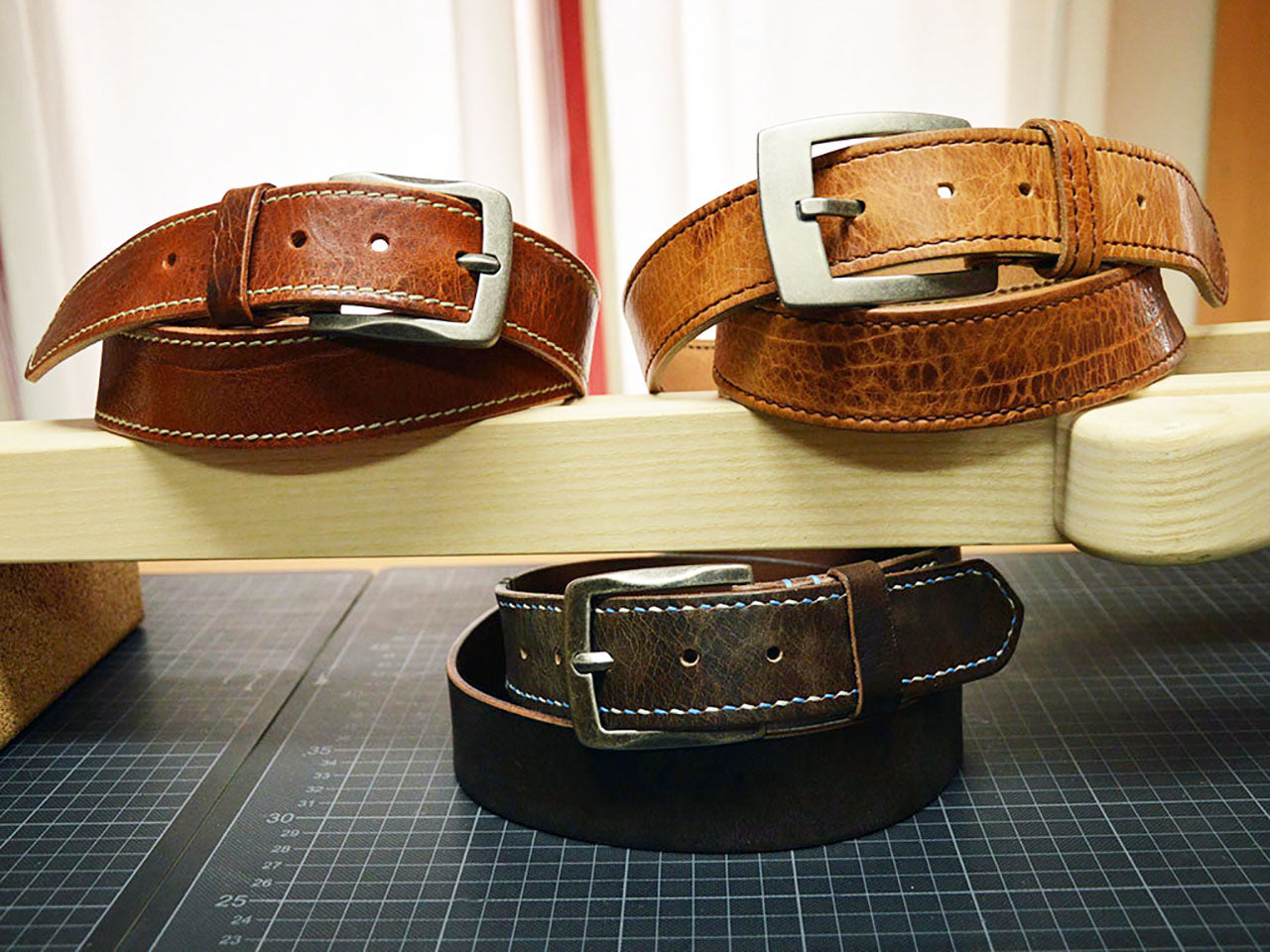 Ledergürtel Vintage 30mm mit Ziernaht handgenäht
