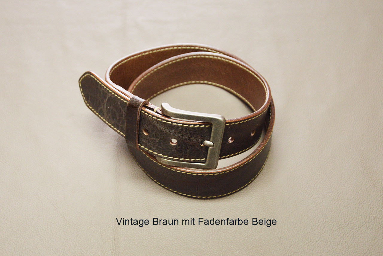 Ledergürtel Vintage 40mm mit Ziernaht handgenäht